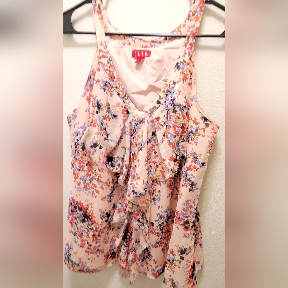 Addition Elle Pink and Blue Ruffled Tie Front Blouse